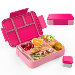 SWVIODMT Brotdose Kinder mit F&auml;chern, 1300ml Lunchbox Kinder, Bento Box mit 5 F&auml;chern Besteckset, Auslaufsichere Lunch Box f&uuml;r Kindergarten, Schule, Picknick, Ausflug (Rosa)