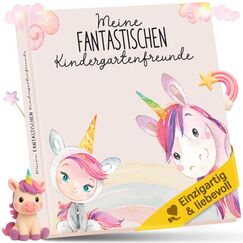 lila liebt dich&reg; Freundebuch Kindergarten Einhorn I Kindergarten Freundebuch - Kindgerecht mit Kreativseite, Geburtstagsliste & mehr I Liebevoll gestaltetes Kindergartenfreundebuch M&auml;dchen