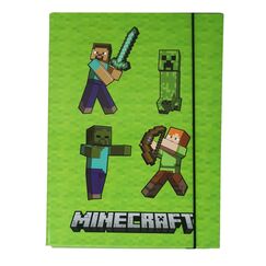 Theonoi Stabile Kinder Box Sammelbox Heftbox Heftmappe Sammelmappe f&uuml;r Schulranzen Dossier Ordner mit Gummizug Gummiband und Innenklappen DIN A4 (Minecraft gr&uuml;n)