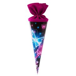 goldbuch 93 062 Geschwistert&uuml;te Schmetterlinge, Schult&uuml;te mit Schmetterlingsmotiv, Lackkarton, Geschenkverpackung, pinker Filzverschluss (ohne Verschlussband), Zuckert&uuml;te rund, L&auml;nge 35 cm, &Oslash; 11,5 cm