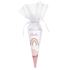 Striefchen&reg; Schult&uuml;te Regenbogen mit Namen zur Einschulung 2024 Rosa - 28 cm