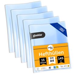 perfect line - 15 Hefth&uuml;llen DIN A4 &ndash; glasklar & extra stark &ndash; transparente Heftumschl&auml;ge aus recycelbarem PP, dokumentenecht, s&auml;urefrei, langlebig & nachhaltig &ndash; Heftschoner f&uuml;r Schule & B&uuml;ro