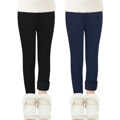 Adorel Mädchen Thermo Leggings Gefüttert Winter Baumwolle Thermohosen 2er-Pack Schwarz, Marine 134-140 EU (Herstellergröße 150)