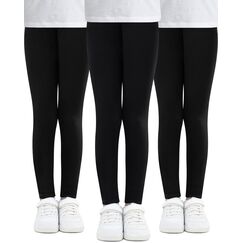 Adorel Mädchen Leggings Baumwolle Lang Unifarbe Leggins Hosen 3er-Pack Schwarz 134-140 EU (Herstellergröße 140)