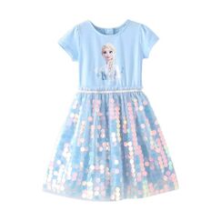Renholin Kleider Shine Sommer Kleid Kurzarm Gefrorene Eisk&ouml;nigin Prinzessin EIS Prinzessin M&auml;dchen Kinder Party Rock