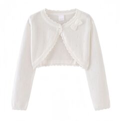 Proumhang Bolero Shrug Strickjacke f&uuml;r M&auml;dchen Lang&auml;rmelige Baumwollstrickpullover EIN-Knopf-Schal Jacke Sweatshirt M&auml;ntel Chlidren Kleid Cover Up F&uuml;r 3-10 Jahre Wei&szlig; 110