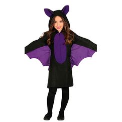 FIESTAS GUIRCA | Little Bat Girl Kost&uuml;m f&uuml;r Kinder (5-6 Jahre) - Kleid, Kapuze und Fl&uuml;gel f&uuml;r M&auml;dchen - Fledermaus- und Tierkost&uuml;me f&uuml;r Halloween, Karneval und Kost&uuml;mpartys - Schwarz und Lila