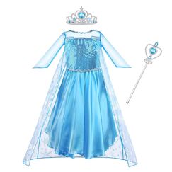 Vicloon Elsa kost&uuml;m m&auml;dchen, 3pcs Elsa Kleid Kinder Set mit Krone Diadem Zauberstab,Halloween Weihnachten Geburtstag Party Kost&uuml;m,kost&uuml;m m&auml;dchen-Blue