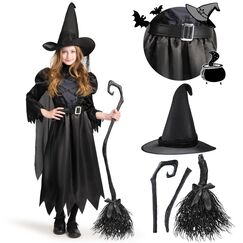 Spooktacular Creations Hexenkost&uuml;m f&uuml;r Kinder, M&auml;dchen, schwarz, einfache Version f&uuml;r Kinder, Halloween (gro&szlig; (10-12 Jahre))