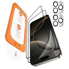 OMOTON für iPhone 16 Pro Panzer Schutz Glas, kompatibel mit iPhone 16 Pro Kameraschutz, Full Screen Auto-Installation, Präzise Ausrichtung, Bläschenfrei, 9H Härte Folie, 2+2 Stück