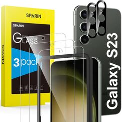 SPARIN 3+2 Stück Schutzfolie für Samsung Galaxy S23, 3 Stück Samsung S23 Panzer Schutz Glas und 2 Stück Kameraschutz, mit Rahmen Positionierhilfe, Fingerabdruck-ID Unterstützen, HD-Klar