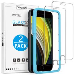 OMOTON Panzer Schutz Glas für iPhone SE 2020/2022 und iPhone 8/7/6 mit Rahmen-Installationshilfe, Anti- Kratzer, Bläschenfrei, 9H Härte, HD-Klar, 2 Stück