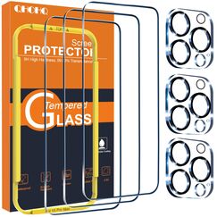 QHOHQ 3 Stück für iPhone 15 Pro Max für Panzerglas mit 3 Stück Kameraschutz, 9H Härte Schutzfolie, Ultra-Klar Displayschutzfolie, Anti-Kratzer, Bläschenfrei