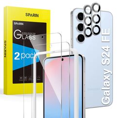 SPARIN für Samsung Galaxy S24 FE Panzer Schutz Glas, mit Positionierhilfe, HD-klar Schutzglas und Kameraschutz für Samsung S24 FE, 6,7 Zoll, Anti-Kratz & Blasen