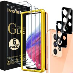 ivoler 4+2 Stück Schutz Glas für Samsung Galaxy A53 5G, 4 Stücke Schutzfolie Mit 2 Stück Kameraschutz und Positionierhilfe, 9H Härte, Anti-Kratz, Anti-Bläschen