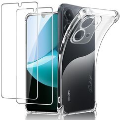 New&Teck Handyhülle Hülle für Xiaomi Redmi 14C / Redmi A4 5G + 2 Hartglas, transparent, weiches TPU-Silikon, Bumper mit verstärkten Ecken (transparent)