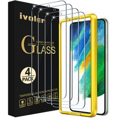 ivoler 4 Stück Schutz Glas für Samsung Galaxy S21 FE 5G / 4G (Nicht für Samsung Galaxy S21), Schutzfolie Mit Positionierhilfe, 9H Härte, Anti-Kratz, HD Klar, Anti-Bläschen