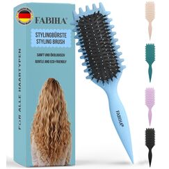 FABIHA&reg; ???????????????????????????? Lockenb&uuml;rste - Curly Hair Brush - Bio Haarb&uuml;rste ohne ziepen - Wildschweinborsten B&uuml;rste - Die Originale 3-in-1-Stylingb&uuml;rste f&uuml;r trendige Lockenfrisuren (Hellblau)