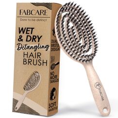 FABCARE Bio Haarb&uuml;rste Wildschweinborsten Rund mit Ebook - Detangler-B&uuml;rste Doppelspiralfeder ohne Ziepen - Profi Entwirrb&uuml;rste f&uuml;r Haartypen - Haarb&uuml;rste Damen (Natur)