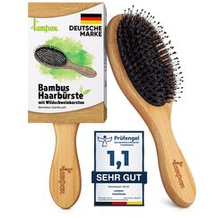 lampox - Bambus Haarb&uuml;rste mit Wildschweinborsten Kopfmassage Haarpflege, Entwirrb&uuml;rste f&uuml;r lange Haare & Locken von Damen, Herren & Kinder, Massageb&uuml;rste f&uuml;r die Kopfhaut, Detangler (oval)