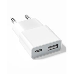 USB Ladegerät 5W Slim Ladestecker Netzteil 5V 1A 2Port USB C+ USB A Netzstecker Adapter, Steckdosenadapter für iPhone,eBook Reader, Xperia, MP3, Smartphone（Weiß） (Thickness 1.45cm/1packs)