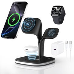 HJCE 3 in 1 Ladestation für Apple Watch iPhone Magsafe Ladegerät für iPhone 17e Air 17 16 15 14 13 12 Series, für Apple Watch 11/10/9/8/7/6/5/4/3/2/SE/Ultra, für AirPods Pro/4/3/2, Kabelloses Laden