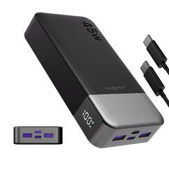 JUOVI Power Bank, 20000mAh 45W Tragbares Ladegerät, PD3.0 QC4.0 Schnelles Laden 4-Port mit LED Anzeige, Akkupack Ladegerät tragbar für MacBook, iPhone 15 14 13 Pro Samsung S23 S22 (Schwarz)