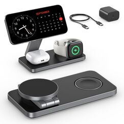 Kabelloses Ladegerät mit MagSafe, 3 in 1 Ladestation für Apple Faltbar Induktive Wireless Charger für iPhone 17e/17/16/15/14/13/12/Air, Apple Watch 10/9/8/7/6/SE/5/4/3/, AirPods Pro