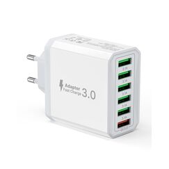 USB Ladegerät, 6-Ports Ladeadapter 33W Adapter Ladestecker mit QC 3.0 Schnellladegerät Mehrfach, USB Stecker Netzteil für iPhone 16 15 14 13 12 11 Pro Max, iPad, Handy Steckdose Charger Netzstecker