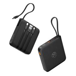 VRURC Power Bank mit Kabel 10000mAh Klein USB C Powerbank Schnelles Aufladen 22.5W Mini Tragbares Ladegerät Externer Akku Klein Aber Stark akkupack LED-Anzeige Kompatibel mit iPhone Huawei (schwarz)