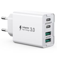 USB C Ladegerät 40W,4-Ports Mehrfach Ladegerät mit USB-C+USB-A,USBC Schnellladeblock Dual Port PD+QC Wandstecker Multiport Typ C Kompatibel mit iPhone 16/15/14/13/12 Pro Max/Galaxy S25/S24/S23/Tablet