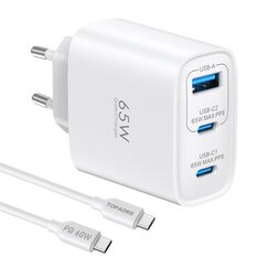 USB C Ladegerät 65W, 3-Port USB C Netzteil mit 60W Kabel 1M, PPS und PD Schnellladegerät für MacBook Pro/Air, für iPad Pro/Air, für iPhone 17/16/15/14/13 Pro Max, Galaxy S25+/S24 Ultra/Pixel 10, Weiß