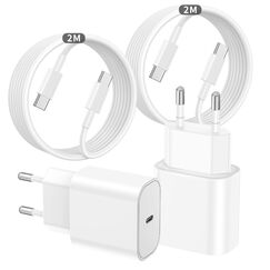 iPhone 16 15 USB C Schnellladegerät 20W Ladegerät 2Pack,2M USB C auf C Schnellladekabel für iPhone 16 15/15 Pro Max/15 Plus, iPad/Air,MacBook Pro/Air,Samsung Galaxy,Netzteil Stecker