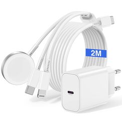3 in 1 Ladekabel für Apple Watch und iPhone,Original iPhone Kabel USB C 2m mit Ladegerät,Typ C Adapter Stecker und Lightning Kabel für iPhone 16/15/14 Pro Max/Plus/13/12,iWatch Series SE/10/9/8/7/6/5