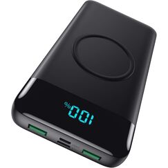 Wireless Powerbank Schnellladen 26800mAh, Power Bank 25W PD3.0+QC4.0, 15W Wireless Charger Powerbank 4 Outputs USB C Externer Akku mit LCD Display Kompatibel mit iPhone Huawei Samsung Oppo-Schwarz