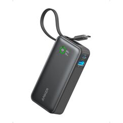 Anker Nano Powerbank, 10.000mAh Powerbank mit integriertem USB-C Kabel, PD 30W Höchstleistung mit 1xUSB-C, 1xUSB-A, Für iPhone 17/16/15/14, MacBook, Galaxy, iPad, AirPods und mehr (Schwarz)