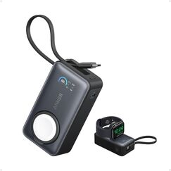 Anker MagGo Powerbank für Apple Watch, offiziell Zertifiziert, 10.000mAh kompaktes Akkupack mit integriertem USB-C-Kabel, 35W Max., für iPhone 17/16/15 Serie, Samsung, iPad, AirPods und mehr