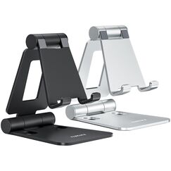 NULAXY 2 Stück Dual Faltbarer Handy Ständer: Verstellbar Handy Halterung Halter für Schreibtisch, Kompatibel mit iPhone 16 15 14 13 12 11 Pro Max Xs Xr X, Huawei, Galaxy, alle Handys, Schwarz & Silber