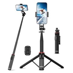 RISEOFLE Selfie Stick Handy Stativ, 360° Drehbares, 130cm Aluminium Ausziehbar, mit Fernauslöser für Smartphone/iPhone/Samsung Android