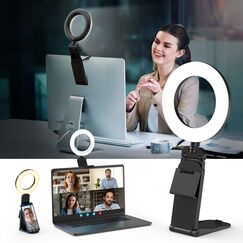 Upgrade Ringlicht Laptop Handy PC 5” Videokonferenz Licht,Evershop Ringleuchte Ringlampe mit Stativ&Handyhalter 3 Lichtfarben+10 Helligkeiten 360°Drehbar Beleuchtung für Homeoffice,YouTube,TikTok