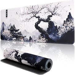 Mis.Moon Japanische Weiße Mauspad, Mauspad XXL 80x30CM Gaming, Große Kirschblüte Schreibtisch Matte, Anime Gaming Tastatur Matte, Großer Erweiterter Schreibtisch Schutz Für Home Office