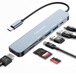 7 in 1 USB C Hub Multiport Adapter Mit 4K HDMI, SD&TF Kartenleser, USB 3.0&2.0 Ports, 100W PD für MacBook Air/Pro, Galaxy, iPad, Surface Book, Chromebook