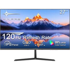 Minifire Monitor 27 Zoll Bildschirm im rahmenlosen Design, IPS, 120Hz, USB Tpye-C, FHD(1080P), sRGB110%, 300 Nits, FreeSync, Eye-Care, HDMI USB Type-C Anschlüsse, unterstützt VESA - Schwarz