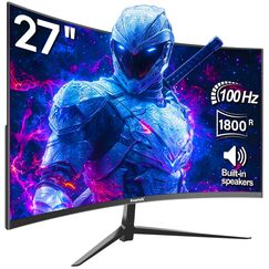 Gawfolk Curved Monitor 27 Zoll 100Hz, PC Bildschirm mit Lautsprecher 1080P, 1800R 75Hz Computerbildschirm mit Eye Care Technologie HDMI DP, unterstützt VESA