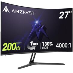 Amzfast 27 Zoll Curved Gaming Monitor 200Hz, 1920x1080 FHD, 4000:1 Contrast, sRGB 130%, HDR, 1ms GtG, Adapive Sync, 1500R, Blaulichtfilter, fur PS5/PC Gaming, VESA 100x100mm, HDMI 2.0&DP 1.4, AMZG27C1