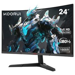 KOORUI 24 Zoll Curved Gaming Monitor, 1ms 180Hz FHD PC Bildschirm 1500R, Adaptive Sync VESA 100x100mm HDMI 2.0/DP 1.2, Schwarz 24E6CA