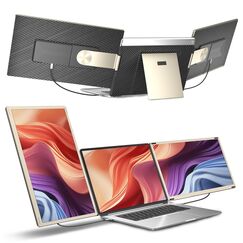Laptop Screen Extender, 15.6” Laptop Bildschirm Extender, FHD 1080P Triple Travel Monitor mit Lautsprechern, Display Extension Kompatibel mit 13-17.3“ Laptops für Mac, Windows, Chrome, Android