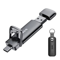 SSK USB C Externe SSD 256GB, mit bis zu 550 MB/s Extreme schneller USB-Stick, Dual-USB Typ C + A USB3.2 Gen2 Speicherstick für Android-Telefon, Laptop, Tablet, Mac