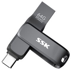 SSK USB Stick 3.2 64GB, bis zu 200 MB/S schnell USB Speicherstick, Dual USB Flash Drive a und c, robuster schwarzer Metall Pendrive für Handy, Tablets, MacOS, Computer, Car, TV