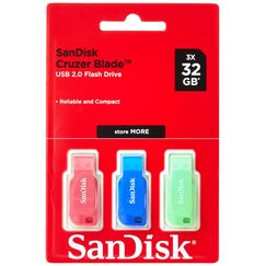 SanDisk 32GB Cruzer Blade USB Flash Drive , Blue/Pink/Green, 3count(Pack of 1)